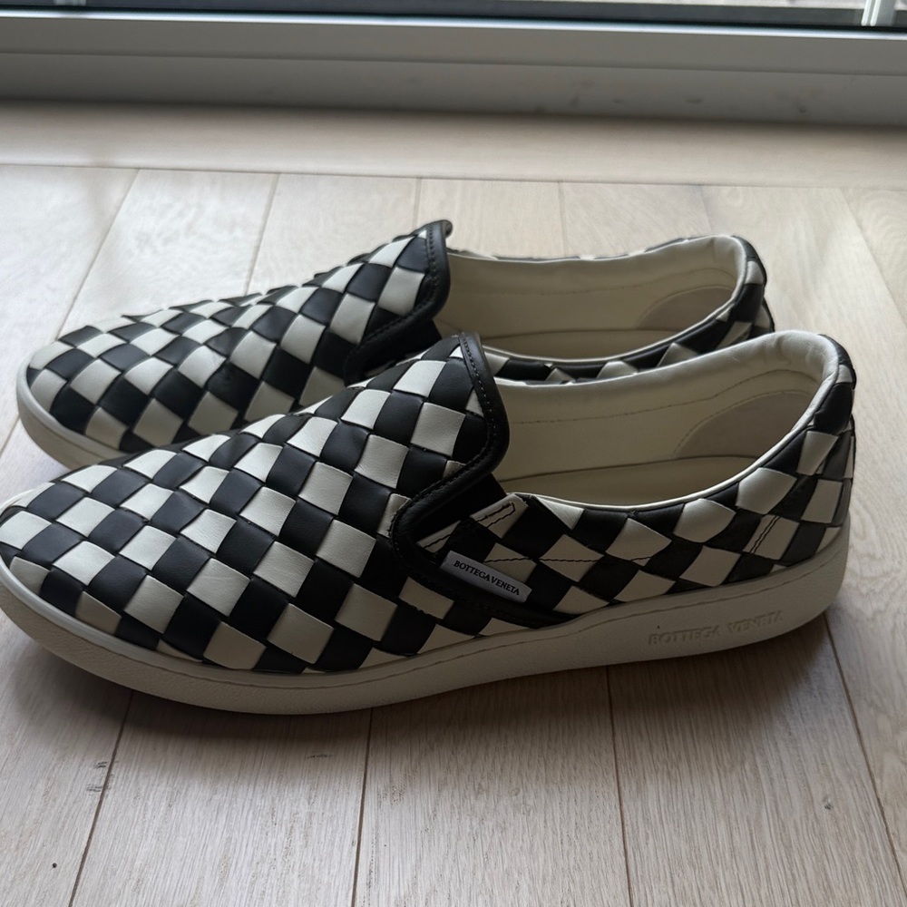 Bottega Veneta Black and White Checkered Loafers